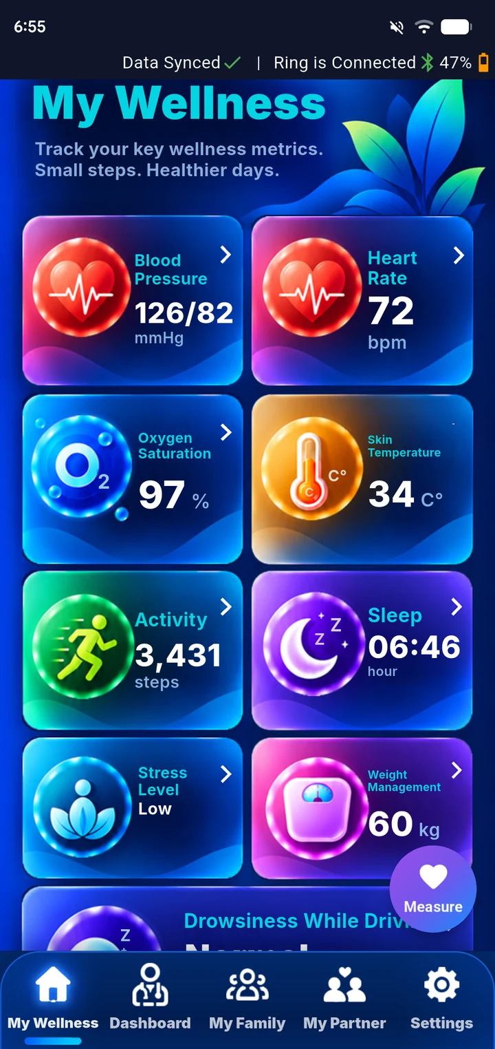 VitaRing app – My Wellness screen